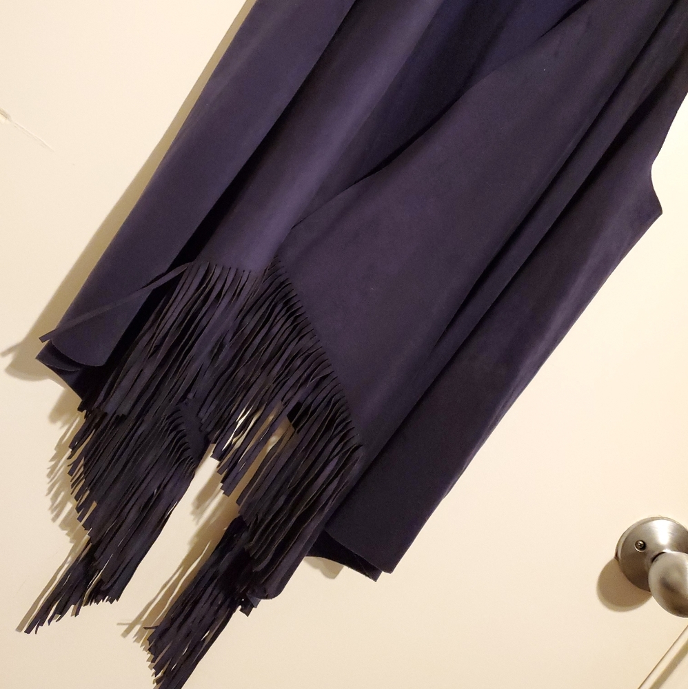 INC BOHO Suede Navy Fringe Vest - Picture 3 of 6
